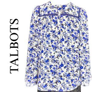 Talbots Blue White Floral Long Sleeve Button Blouse - Size SP